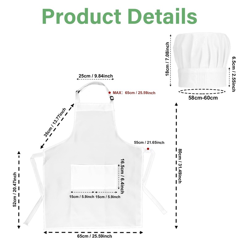Chef Apron Hat Set Cotton Kitchen Apron with 2 Pockets