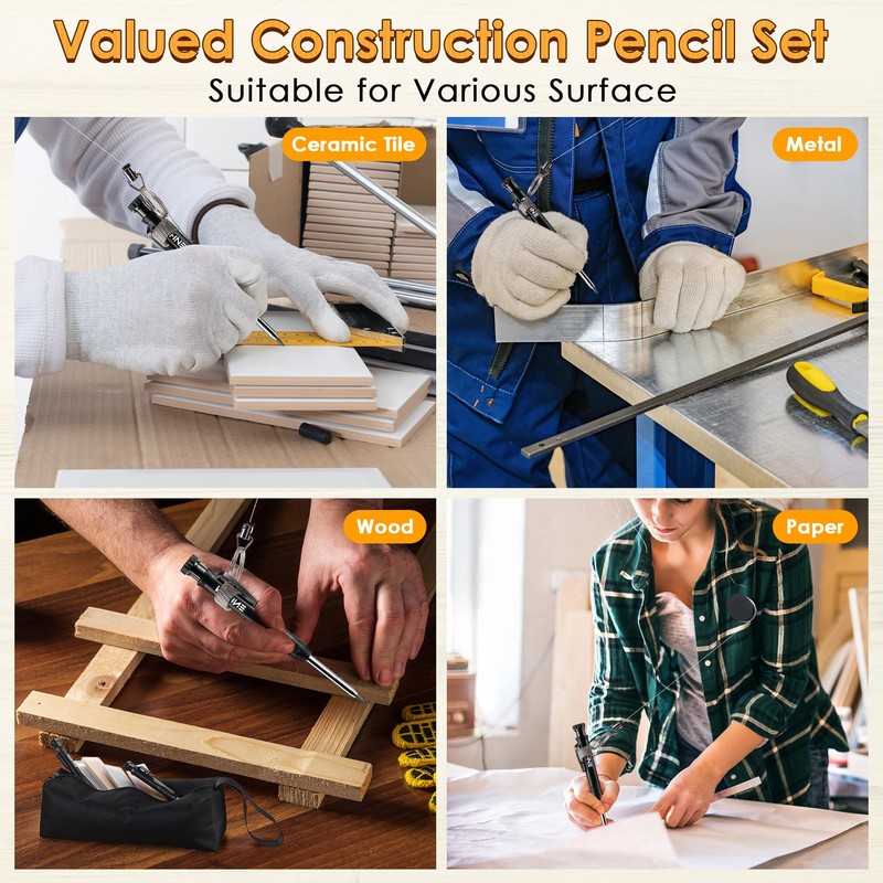 3 Pcs Carpenter Pencils with Retractable Holder, Mechanical Pencils Set