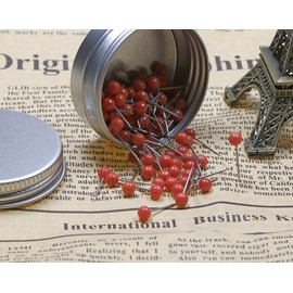 Tupalizy 1/8-Inch Map Tacks Plastic Beads Head, Steel Point, 120-count (Red)