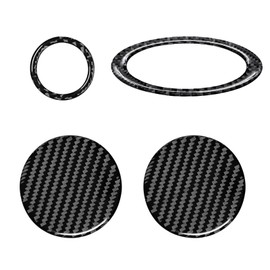 LANZMYAN Compatible with Ford Carbon Fibre Car Cup Holder Coaster Engine Start Stop Button Cover One Click Push Start Trim Sticker Interior Decoration for Fusion Mondeo Focus Escape Edge F150,Black