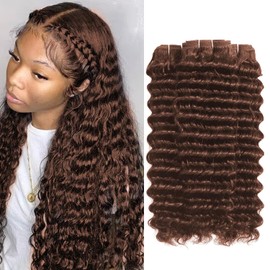 Fdola 22 24 26 Inch Deep Wave Brown Human Hair Bundles Brown Color Chocolate Brown Human Hair Bundles 4# Color
