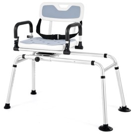 CO-Z Sliding Shower Chair with 360° Swivel Seat, 12-Level Tub Transfer Bench with Pivoting Arms for Elderly & Disabled, Bathtub Chair with 330 lb. Weight Capacity Drainage Holes Safety Belt
