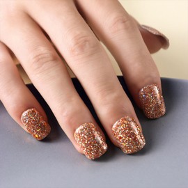 Brown Glitter Press on Nails Short Square Fake Nails Glitter Press ons Finish Glossy Acrylic False Nails with Gel Glue on Nails Set Glod Stick on Nails for Women Manicure 24 Pcs