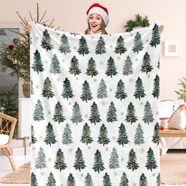 Eyesoul Christmas Fuzzy Blanket Watercolor Forest Throw Blanket 50 x 60 Inch Xmas Tree Blanket for Winter Home Chair Sofa Couch Bed - SIZE: 40X50 IN