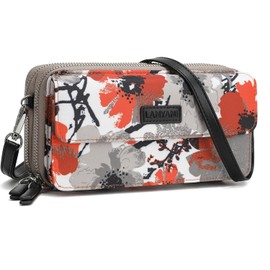 Lanyani RFID Crossbody Wallet Wristlet Purse with Phone Pocket For Women Vegan Leather, Zi-rose Orange, Small