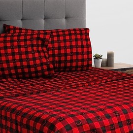 Bedding Bed Sheet 4 Piece Queen Breathable Hotel Cozy Comfy Hypoallergenic Microfiber - Deep Pockets - Wrinkle, Fade Shrinkage Resistant - Sheets & Pillowcases Buffalo Plaid,Red