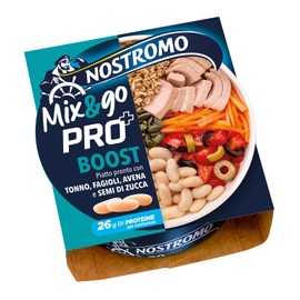 Nostromo Mix&Go Boost PRO+ - Piatto Pronto con Tonno, Fagioli, Avena, Verdure, Semi di Zucca - Ricco di Fibre e Proteine - 1 Confezione da 190g