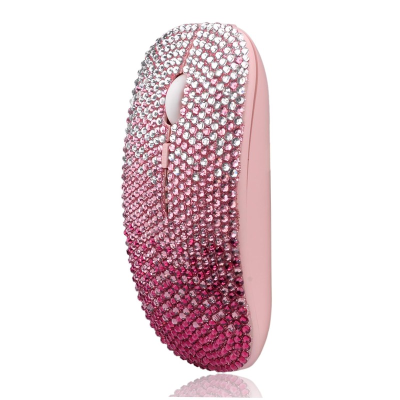 WONGS Bling Wireless Mouse, Gradient Pink Crystal Rhinestone Rechargeable Wireless