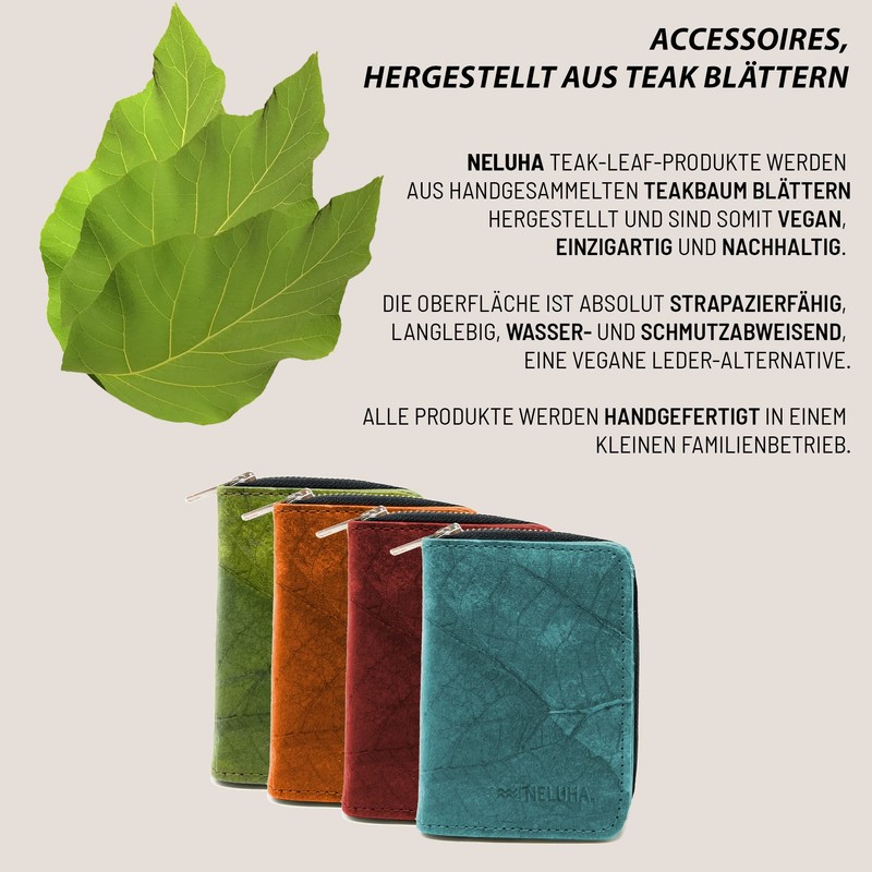 NELUHA Teak Leaf Wallet, Vegan Sustainable Leather Alternative - Wallet