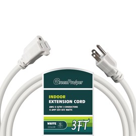 GreenProsper 12 Gauge Indoor Heavy Duty White Extension Cord 3 FT, 12 AWG SJTW Electrical Cable, Weather-Resistant Power Cord, Great for Garden, Offices and Lawns