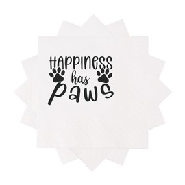 VOWFOO Funny Dog Quotes Cocktail Napkins, 100 Pack Happiness Has Paws Saying Disposable Beverage Paper Cocktail Napkins For Party Table Decor 100Pcs 4.5 x 4.5 2-ply (Happiness Has Paws)