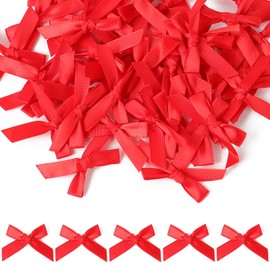 Sentoyou Mini Satin Ribbon Bows - Small Red Bow for Christmas Birthday Party Decorations Sewing Crafts Scrapbook Hair Ribbon Bow for Gift Wrapping Wedding Home Decor - 4x4cm 50Pcs