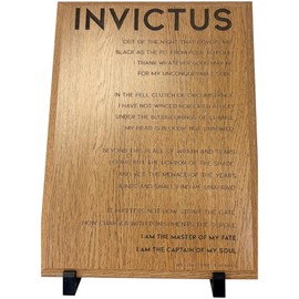 Etched lnvictus Poem Plaque – William Ernest Henley Wall Art – Inspirational Motivational Gift – Engraved Wood or Marble Finish – Home Office Decor (Oak Finish, 9x12)