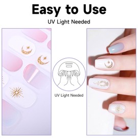 Semi Cured Gel Nail Strips, 28 pcs Gel Nail Strips, Nail Gel Stickers Work with Any UV Lights, Long-Lasting Nail Wraps, Stick on Nails for women Easy to Apply & Remove