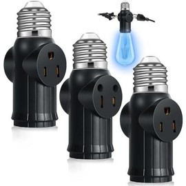Light Socket to Plug Adapter, 2&3 Prong Heat-Resistant Light Bulb Outlet Adapter for Expansion Sockets - Color: Black, Size: 2