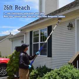 CooptryPoul 5-12FT Telescopic Extension Pole Reach to 26FT,Sturdy Aluminum Extension Pole Multi-Purpose Extension Pole with Universal Twist-on Metal Tip