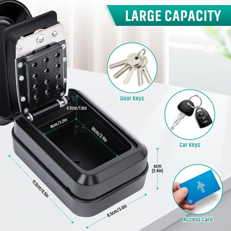 TEUEN Key Lock Box with Code, Waterproof Sturdy Wall Mount
