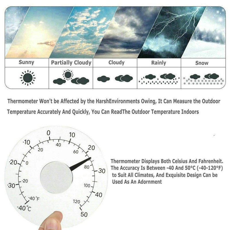 GuDoQi Indoor Outdoor Window Thermometer, No Battery Required, Transparent Dial,