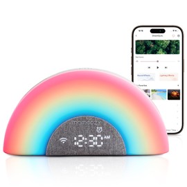 Momcozy DreamSync™ Baby Sound Machine, Night Light, APP Control Baby Sleep Trainer, Routine Builder, White Noise Machine with 34 Soothing Sounds, Wake Up Light Sunrise Alarm Clock, Wireless Speaker