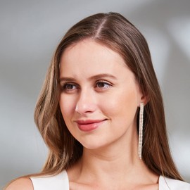 QUKE Chandelier Tassel Earrings Cubic Zirconia Crystal Long Drop Dangle Chain Pierced Earrings for Women Girls, Crystal, Cubic Zirconia