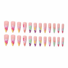 Foccna Acrylic Fake Nails Stiletto Long Press on Nails Summer Nails Flower Design Luxury Clear False Nail Tips 24 pcs