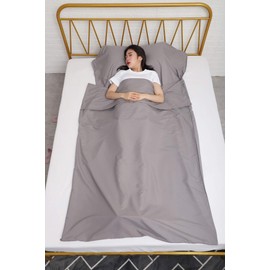 JITTY Sleeping Bag Liner 210x115cm,Portable Lightweight Sleeping Bags,Travel Sheet With Pillow Slot for Hotel Hostels Business Camping Backpacking Hiking Mountain Climbing Home Train(Silver Grey)