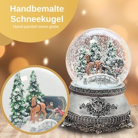 Nostalgia 20294 Snow Globe Carriage Ride Over Bridge Pewter Effect Base Decorated Music Box 10 cm Shake Ball