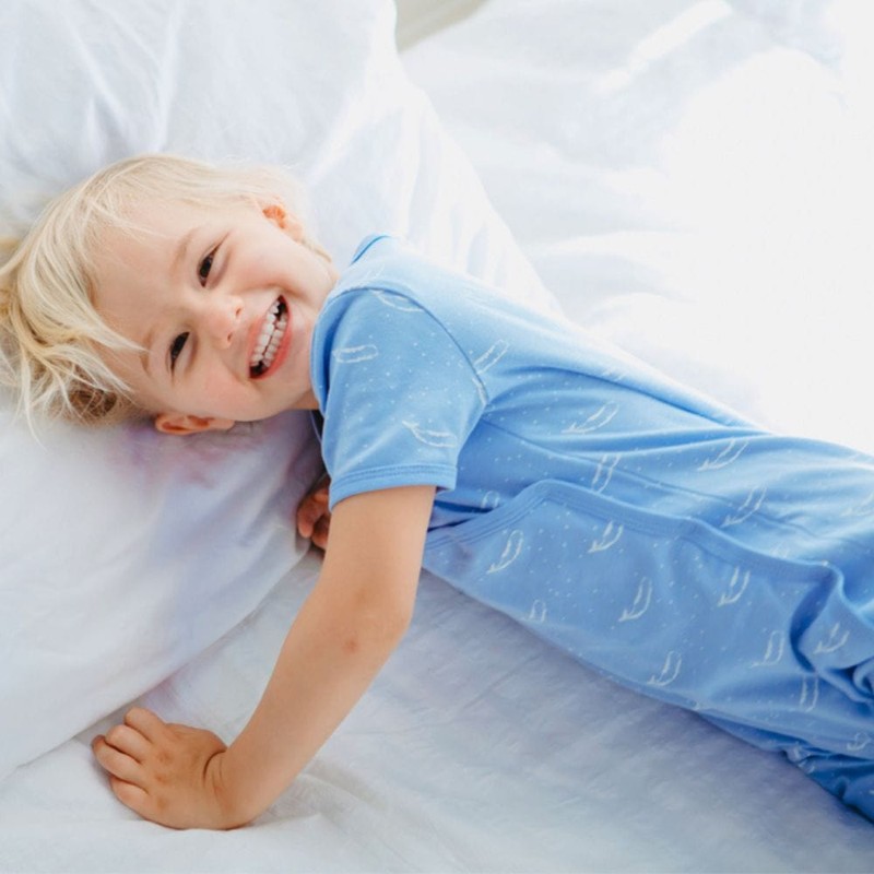 Organic Cotton Summer Short Sleeve Crossover Sleepsuit - Tiny Whales