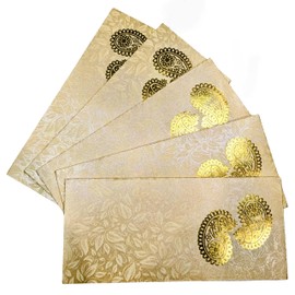 Shagun Envelopes Designer Set Money Cash Gift Envelope (Pack of 5) for Indian Wedding/Engagement/Diwali/Birthday/Anniversary (Beige)