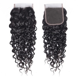 Sexycat Water Wave 4x4 Lace Closure Human Hair 12 Inch Deep Curly Natural Hairline Ear to Ear Lace Closure Pre Plucked with Baby Hair Natural Color