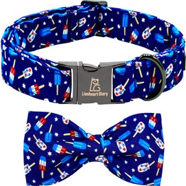 Lionheart glory American Flag Dog Collar 4 of July Independence Patriotic Dog Bow Collars Heavy Duty Adjustable Soft Collar with Bowtie for Large Dogs Pet Gift