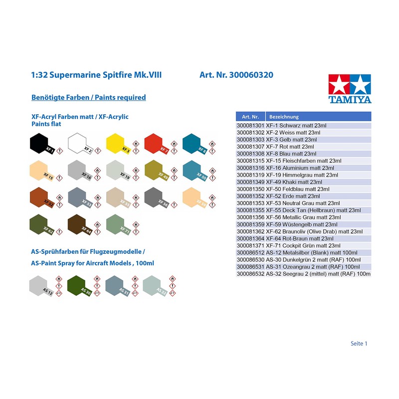 Tamiya Models Spitfire Mk.VIII Model Kit