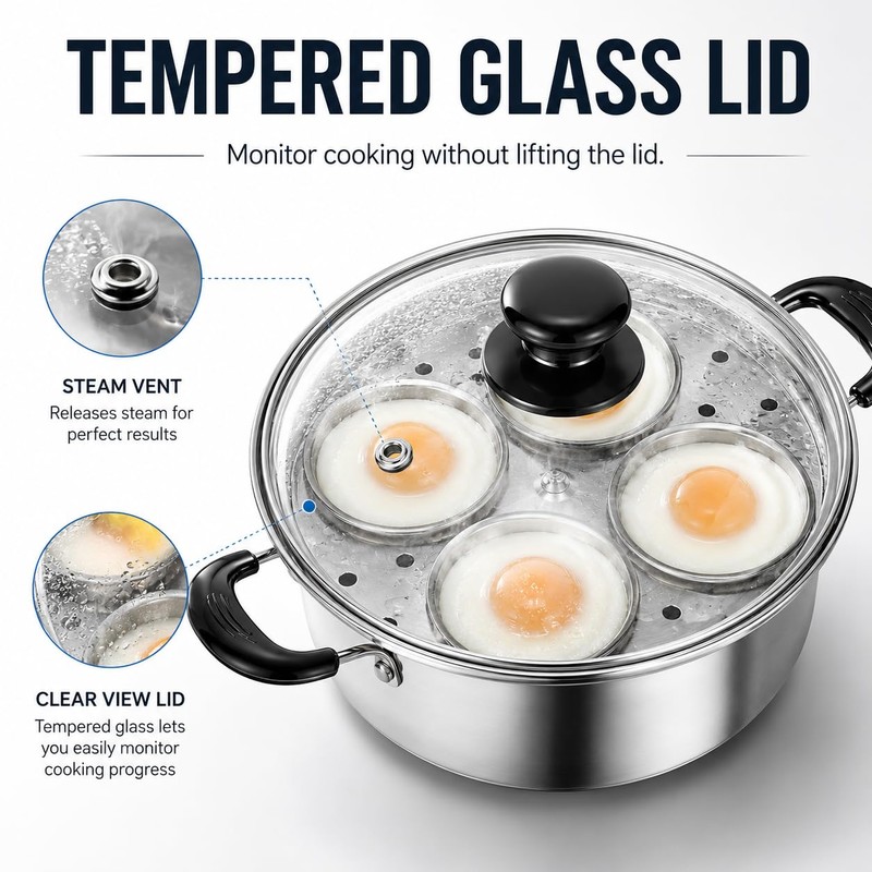 Egg Poacher Pan, Egg Poacher, Stainless Steel, 4 Cups Egg