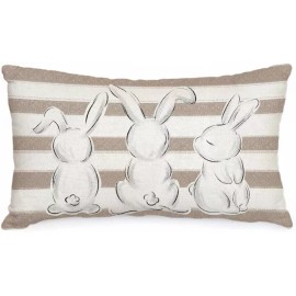 Aacors Easter Pillow Covers 12X20 Inch Striped Bunnies Rabbits