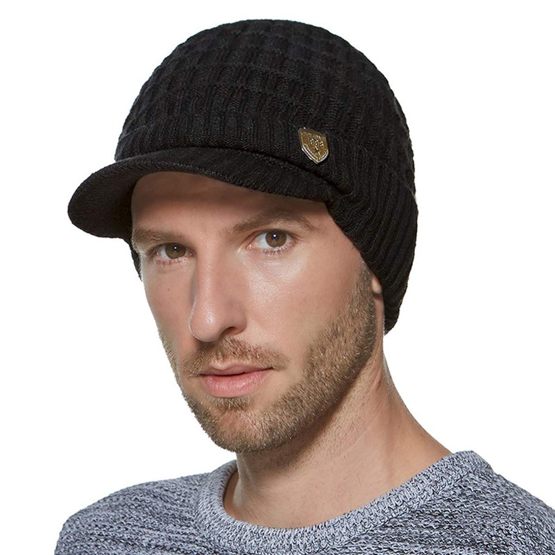 Yixda Men's Winter Hat with Peak, Warm Knitted Beanie Cap