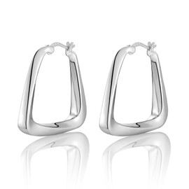 Sterling Silver Hoop Earrings for Women Girls, 14K Chunky Thick Silver Hoops | Twisted Square Hoop Earrings Fashion Geometry Earrings Jewelry Gifts