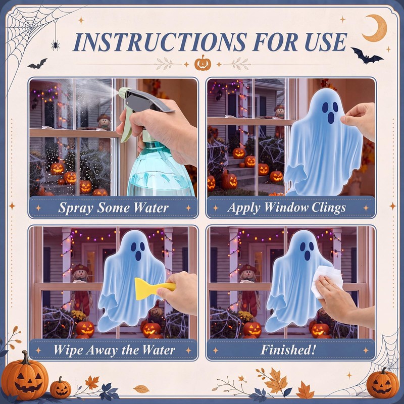 6 Pcs Halloween Ghost Window Clings Decoration for Halloween Party