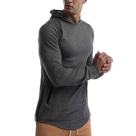 Men's Gym Workout Long Sleeve Hoodies Training Pullover Casual Hooded Sweatshirt Gray
