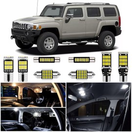 WIYBYDM White LED Interior Lights Kit for Hummer H3 2006 2007 2008 2009 2010 Dome Footwell Vanity Mirror Trunk Cargo License Plate Lights Interior LED Lighting Bulbs + Install Tool Guide