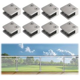 LukLoy 8 PCS Brushed Glass Railing Clamp For Balustrade, Stainless Steel Square Flat Back Glass Brackets for 5/16 "-15/32 "(8mm-12mm)