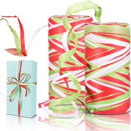 Shappy 2 Rolls Christmas Raffia Ribbon 524 Feet Matte Paper Craft Ribbon Packing Paper Twine Raffia Yarn for Xmas Gifts Wrapping Party Festival Holiday Decor(Light Green, Red, White)