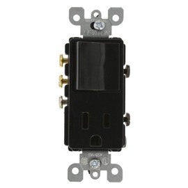 Leviton 5645-E 15 Amp, 120 Volt, Decora 3-Way / AC Combination Switch, Commercial Grade, Grounding, Black