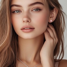 LAVUMO Sterling Silver Stud Earrings, Zircon Crystal, 14K Gold/White Gold Plated, Hypoallergenic (10, 6.5)