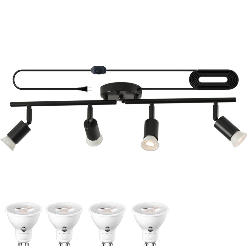 Dimmable 4 Light Black Plug in Track Light White Plug