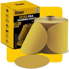 100PCS 5 Inch PSA Sanding Discs 80 Grit | Self-Adhesive Sandpaper Roll for DA Sanders, Orbital Sander | Gold Aluminum Oxide Sticky Back Abrasive Discs for Automotive, Woodworking, and Metal Polishing