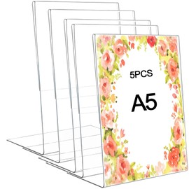 LOSYHU A5 Acrylic Sign Holder 5 Pack L-Shape Perspex Display Stands Acrylic Poster Menu Holder Clear Plastic Display Holders Table Poster Menu Holder for Promotion Exhibition Picture Menu Show