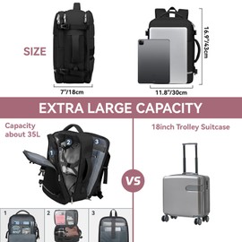 XJ-HOME Mochila de Viaje Mujer Hombre Avion, Mochila para Portátil de 15.6" con USB Puerto, Mochilas para Viaje Mujers Resistente al agua, para Negocios Universitarios de Fin de Semana, Negro