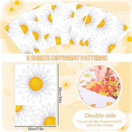 Whaline 9 Sheets Daisy Flower Window Clings White Cute Floral Reusable Window Decals for Home School Office Spring Summer Party Supplies