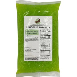 Soeos Green Apple Coconut Jelly Strips, 2.2 lbs (1 Kg) – Sweet & Chewy Tropical Snack, Ready-to-Eat Dessert Topping for Drinks, Bubble Tea, and Ice Cream