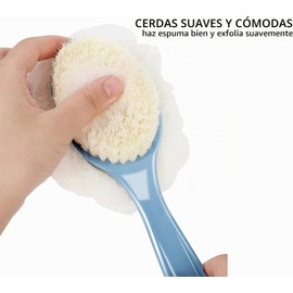 cepillo para polvo para el cuerpo de la ducha con cerdas y lufa, esponja de malla para la espalda con mango largo curvado para baño exfoliante de la piel, cerdas de masaje, adecuado para mojado o seco, hombres y mujeres, A-gris
